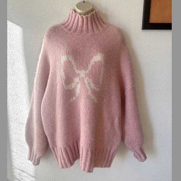 Lisa Says Gah Baby Pink Cece Turtleneck Bow Sweater XL 2X XXL Plus Size - Picture 2 of 11